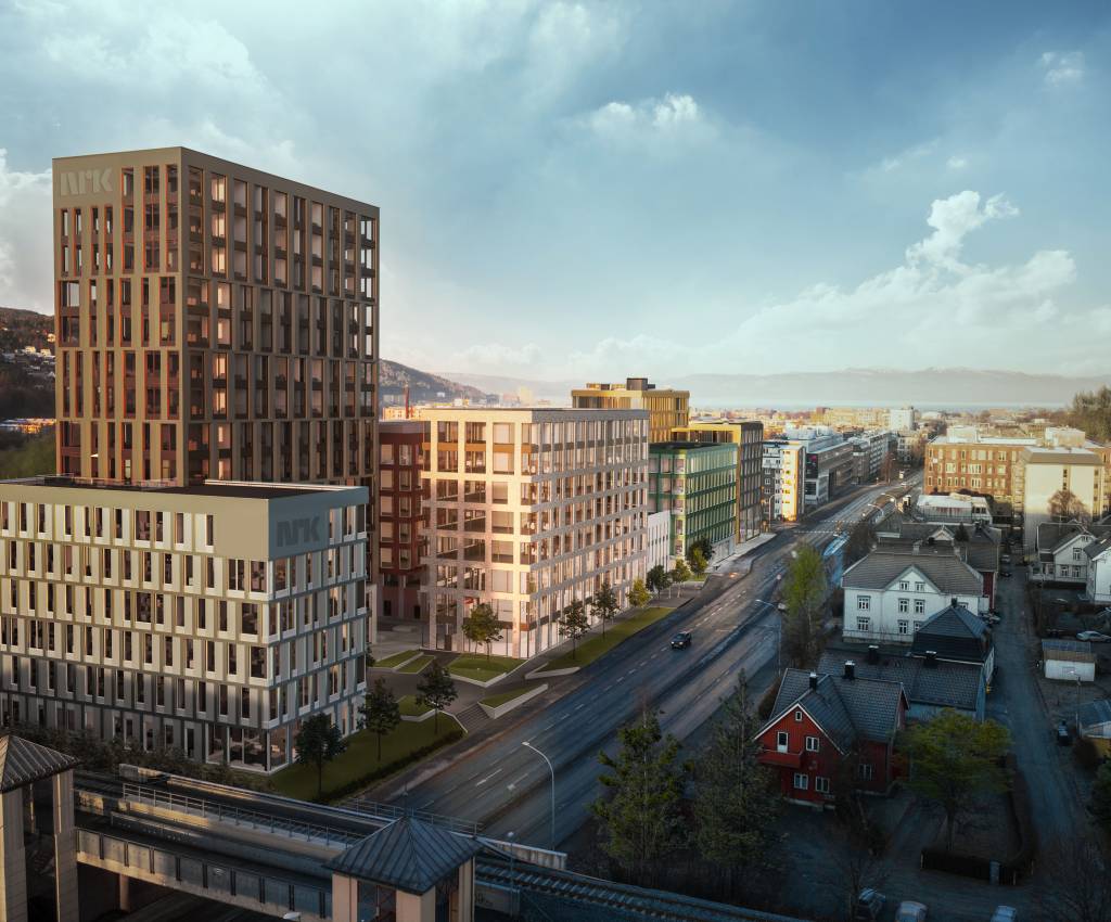 NRK inngår intensjonsavtale for nytt mediehus i Trondheim. Illustrasjon: Goldbox