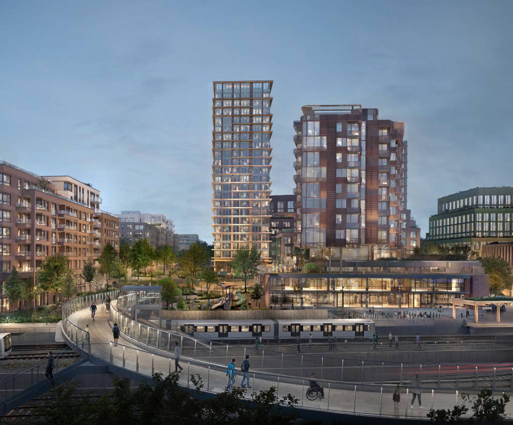 Bryn ligger ved et av Oslos beste kollektivknutepunkt. Illustrasjon: Grape Architects/ Rodeo arkitekter/ Visulent