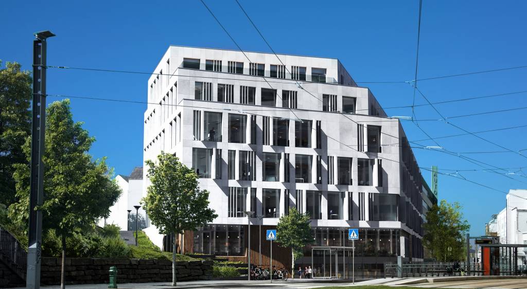 Fra januar 2023 blir dette Rambølls nye hjem i Bergen. Eiendommen bygges med høye miljøkrav. Illustrasjon: MIR